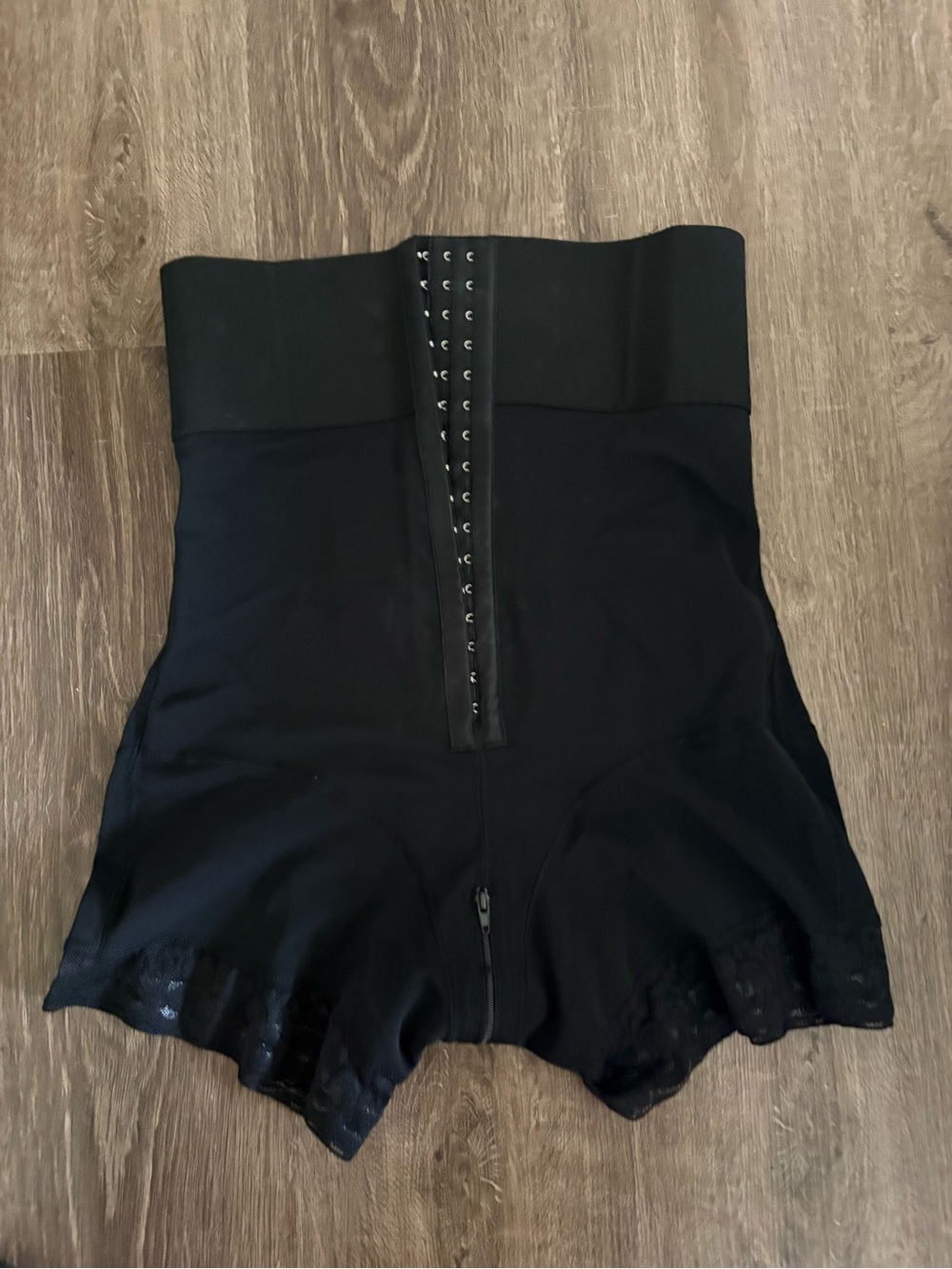 High-Waist Black Shapewear Shorts with Hook Closure